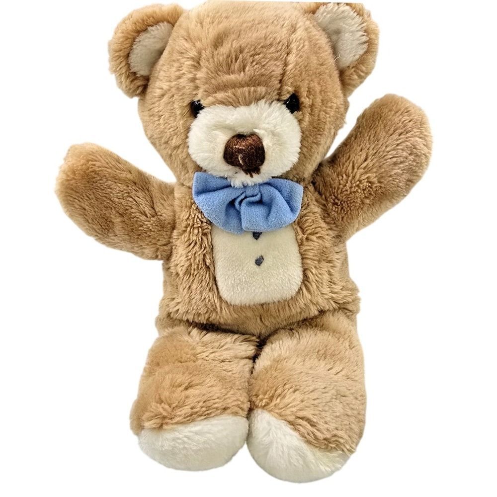 Vintage 1984 R. Dakin Baby Things Teddy Bear 13in Plush Blue Bow Korea Brown Tan